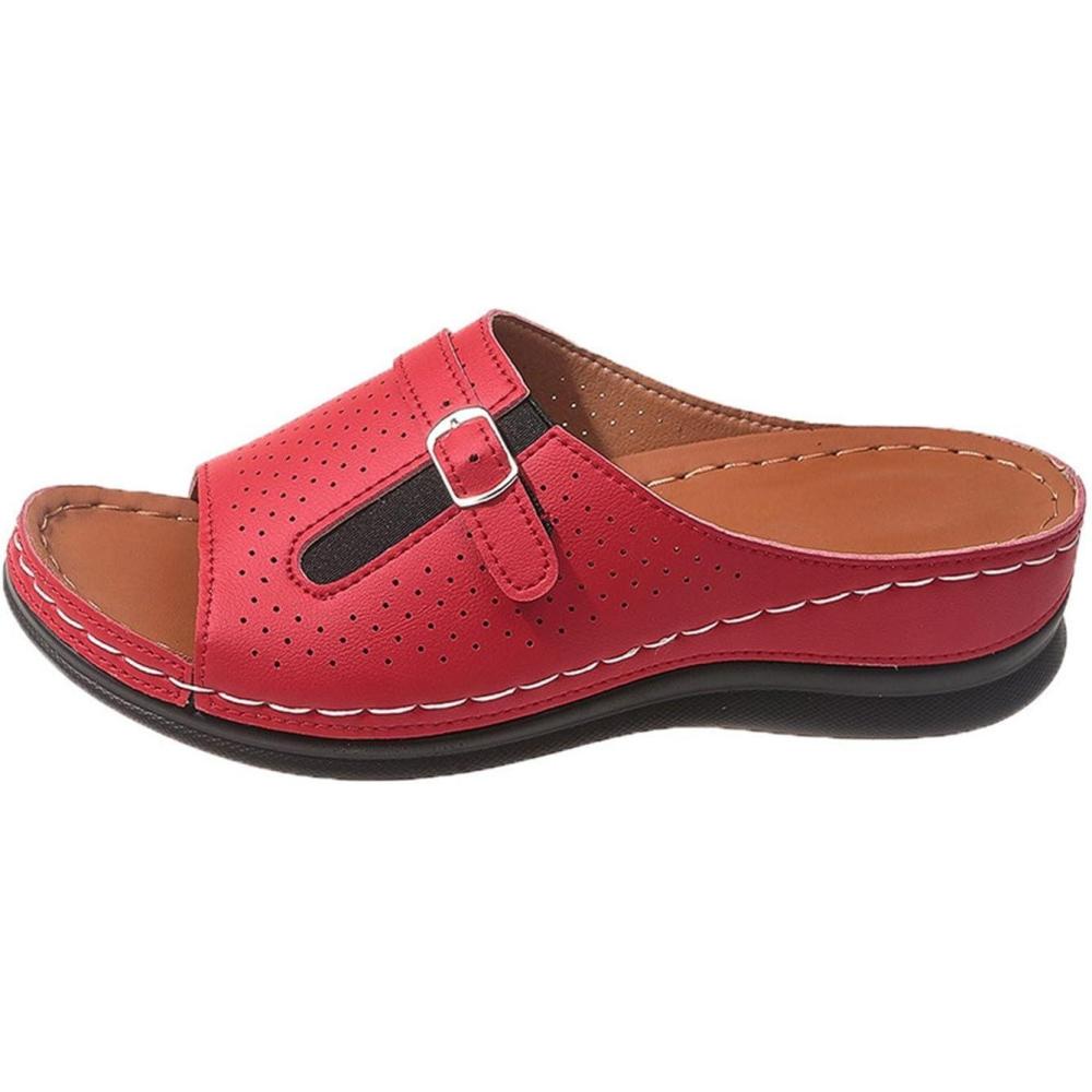 image:imageSandales Femme t Compenses Chic Orthopdique AntiDrapant Chaussure Chaussons Bout Ouvert Pantoufles Plateforme Chaussures De Plage Claquettes Lger MulesRed