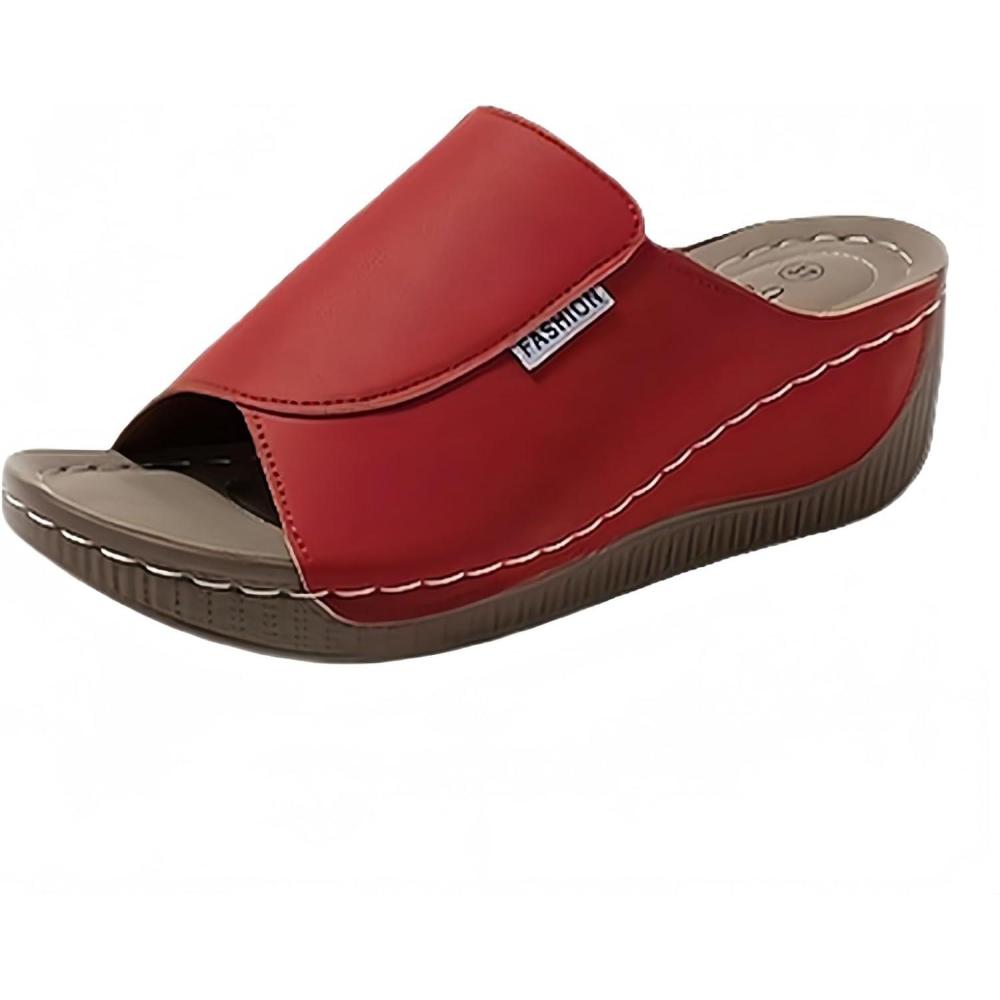 image:imageSandales Femme t Compenses Chic Orthopdique AntiDrapant Chaussure Chaussons Bout Ouvert Pantoufles Plateforme Chaussures De Plage Claquettes Lger MulesY2 Red
