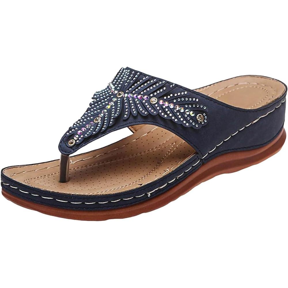 image:imageSandales Femmes t Sandales Antidrapantes Respirantes Bohme Bout Ouvert Sandales Orthopdique Confortables Plateforme Chaussures Sandales Femme t Confortable avec Talon Bloc De Marche FemmeBleu B