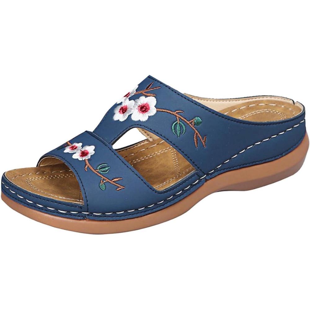 image:imageSandales Femmes t Sandales Antidrapantes Respirantes Bohme Bout Ouvert Sandales Orthopdique Confortables Plateforme Chaussures Sandales Femme t Confortable avec Talon Bloc De Marche FemmeBleu E