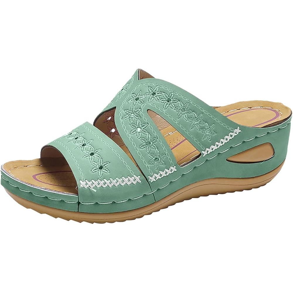 image:imageSandales Femmes t Sandales Antidrapantes Respirantes Bohme Bout Ouvert Sandales Orthopdique Confortables Plateforme Chaussures Sandales Femme t Confortable avec Talon Bloc De Marche FemmeVert D
