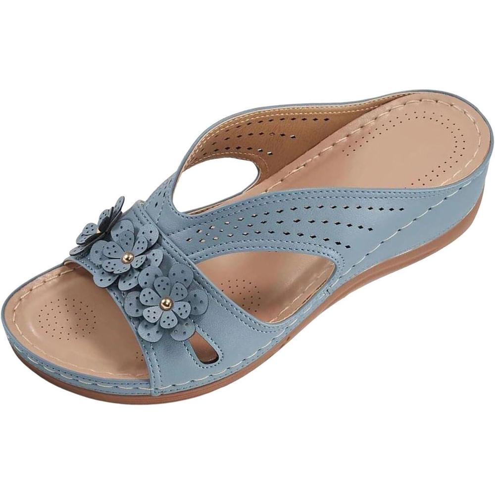 image:imageSandales Femmes t Sandales Antidrapantes Respirantes Bohme Bout Ouvert Sandales Orthopdique Confortables Plateforme Chaussures Sandales Femme t Confortable avec Talon Bloc De Marche FemmeBleu Clair A