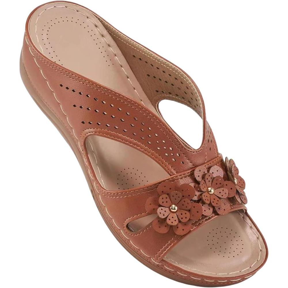 image:imageSandales Femmes t Sandales Antidrapantes Respirantes Bohme Bout Ouvert Sandales Orthopdique Confortables Plateforme Chaussures Sandales Femme t Confortable avec Talon Bloc De Marche FemmeBrun A