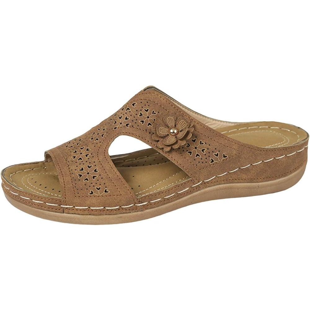 image:imageSandales Femmes t Sandales Antidrapantes Respirantes Bohme Bout Ouvert Sandales Orthopdique Confortables Plateforme Chaussures Sandales Femme t Confortable avec Talon Bloc De Marche FemmeBrun C