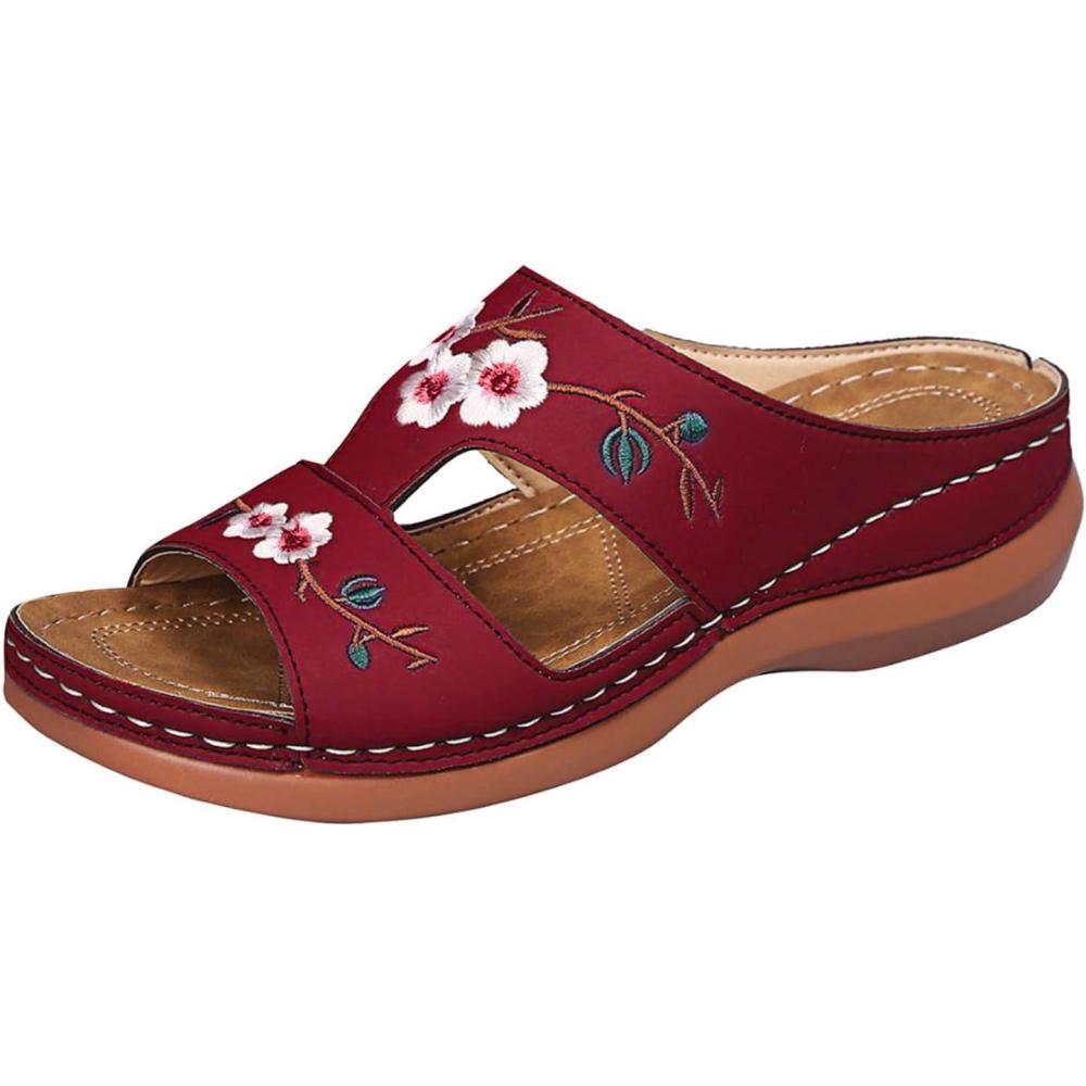 image:imageSandales Femmes t Sandales Antidrapantes Respirantes Bohme Bout Ouvert Sandales Orthopdique Confortables Plateforme Chaussures Sandales Femme t Confortable avec Talon Bloc De Marche FemmeRouge E