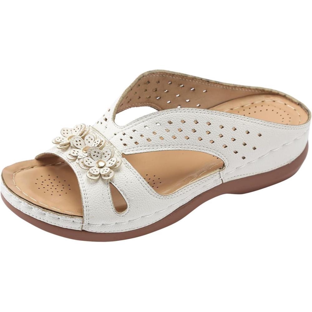 image:imageSandales Femmes t Sandales Antidrapantes Respirantes Bohme Bout Ouvert Sandales Orthopdique Confortables Plateforme Chaussures Sandales Femme t Confortable avec Talon Bloc De Marche FemmeBlanc A