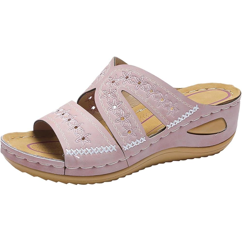 image:imageSandales Femmes t Sandales Antidrapantes Respirantes Bohme Bout Ouvert Sandales Orthopdique Confortables Plateforme Chaussures Sandales Femme t Confortable avec Talon Bloc De Marche FemmeRose D