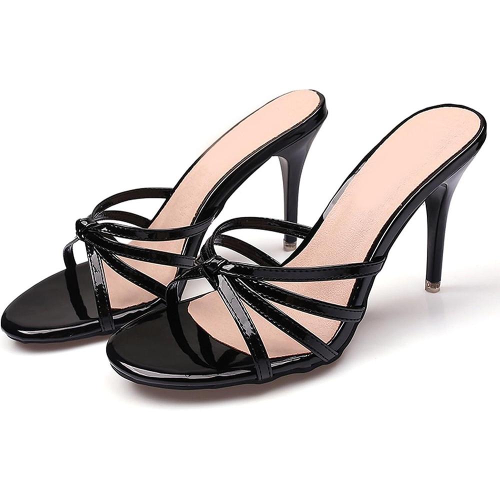 image:imageSandales Mules Talons et Bout Ouvert pour Femmes Chaussures Mules Talons Hauts de 9CM Enfiler pour Femmes Escarpins de Marche ConfortablesBlack Noir