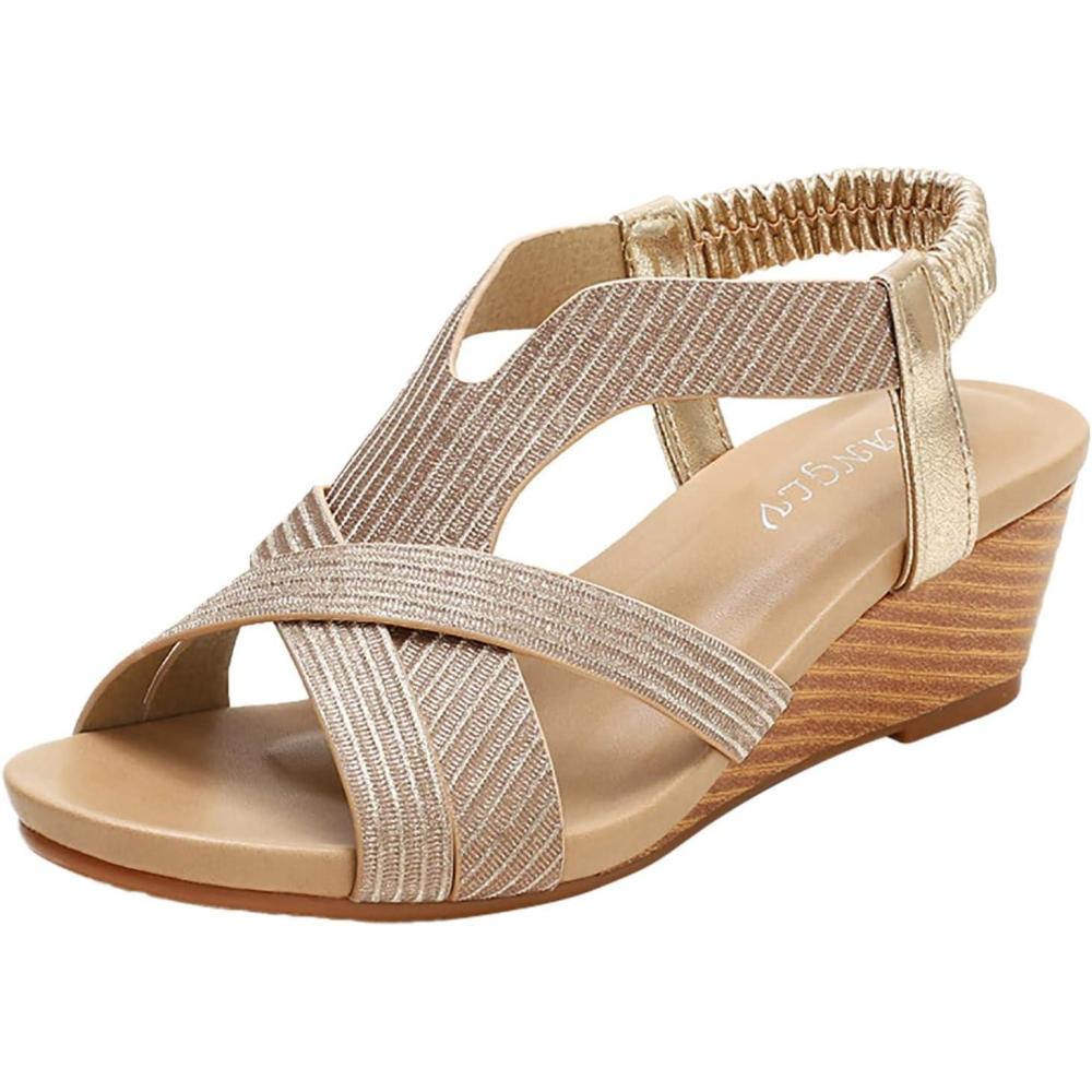 image:imageSandales compenses pour femme Sandales orthopdiques avec boucle dcontracte et flexibles Sandales talon tendance Bout ouvert Antidrapantes Pour fte randonne mariageOr