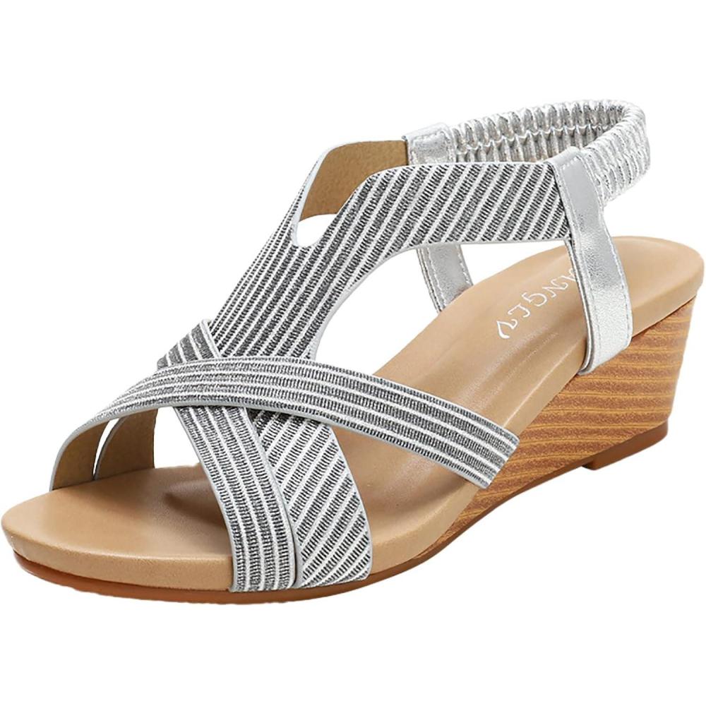 image:imageSandales compenses pour femme Sandales orthopdiques avec boucle dcontracte et flexibles Sandales talon tendance Bout ouvert Antidrapantes Pour fte randonne mariageArgent Mtallique