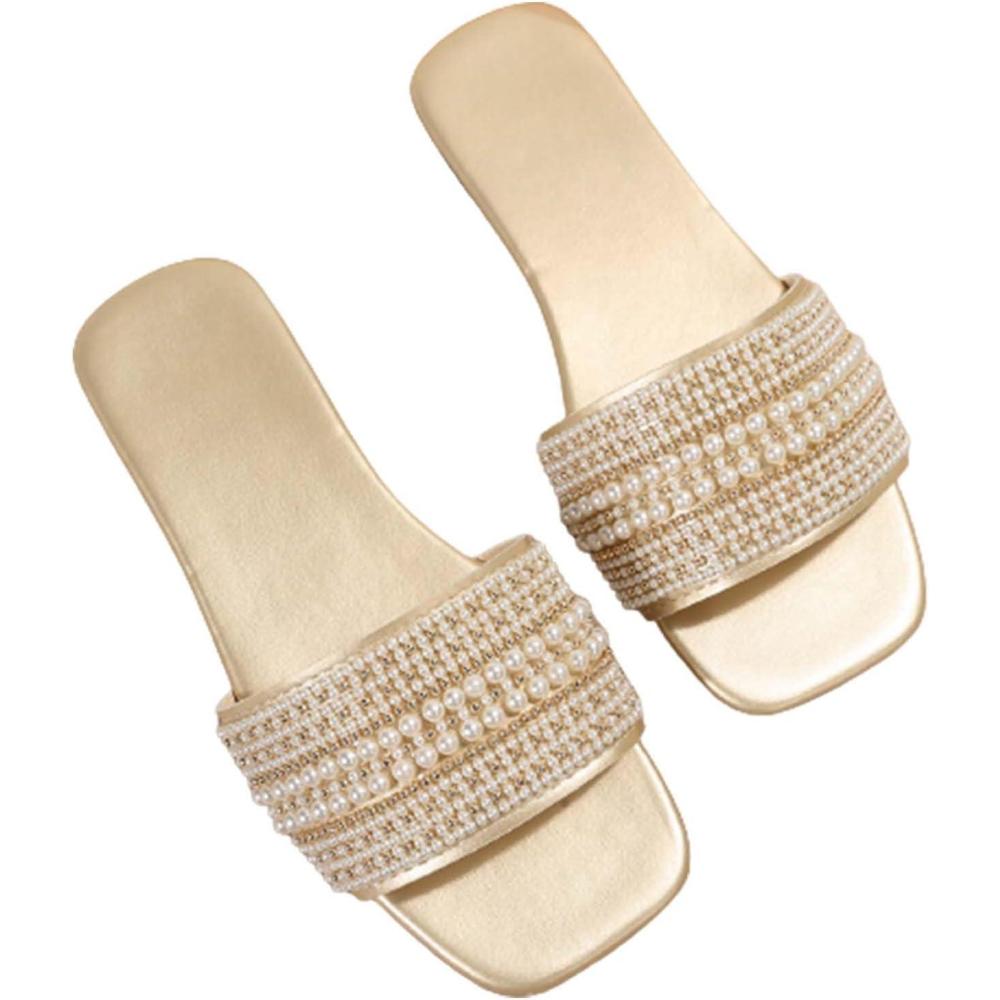 image:imageSandales de plage pour femme Sandales bohme Bottes enfiler Pantoufles creuses dcontractes Chaussures plates rtro dor 40 EU