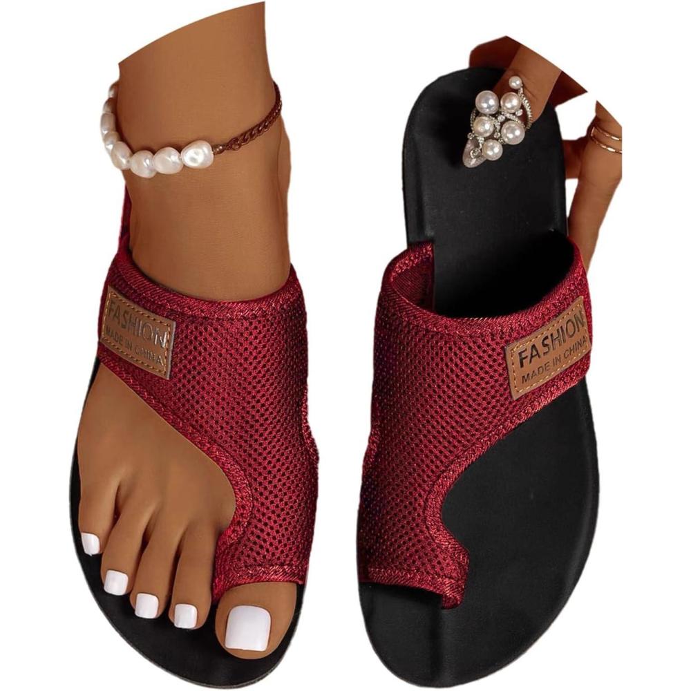 image:imageSandales dt pour femmes chaussures Hallux Valgus gros orteil sandales orthopdiques pantoufles confortables sandales de plage dt sandales en maille mulesA Rouge