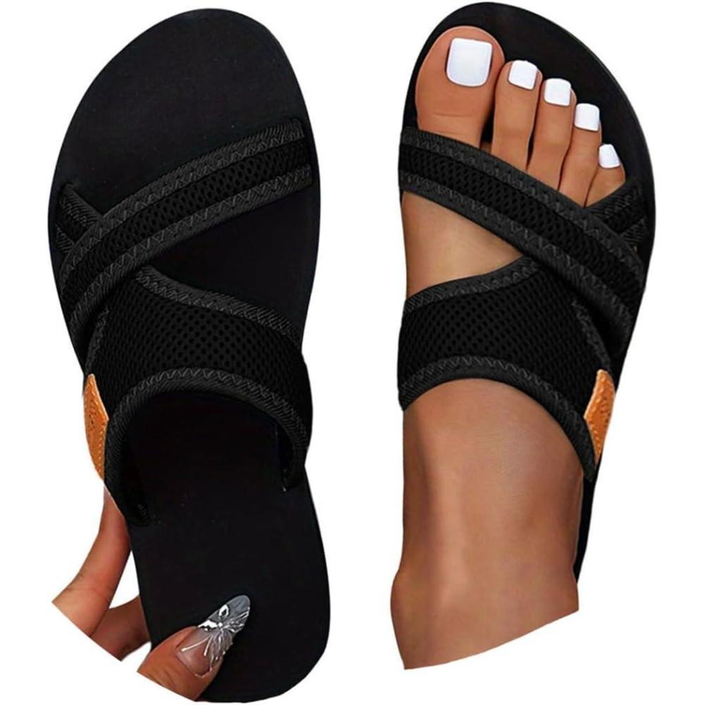 image:imageSandales dt pour femmes chaussures Hallux Valgus gros orteil sandales orthopdiques pantoufles confortables sandales de plage dt sandales en maille mulesE Noir