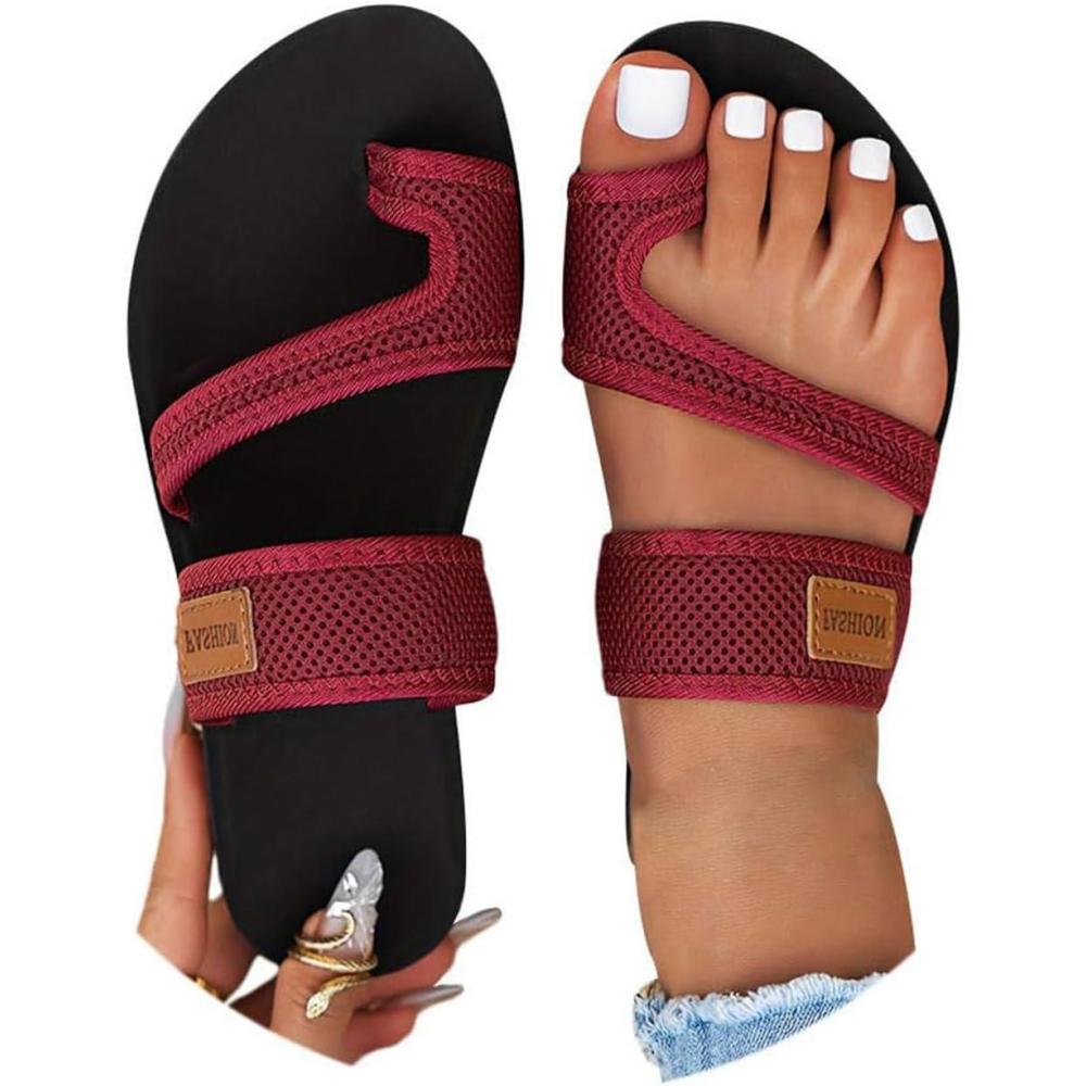 image:imageSandales dt pour femmes chaussures Hallux Valgus gros orteil sandales orthopdiques pantoufles confortables sandales de plage dt sandales en maille mulesH Vin Rouge