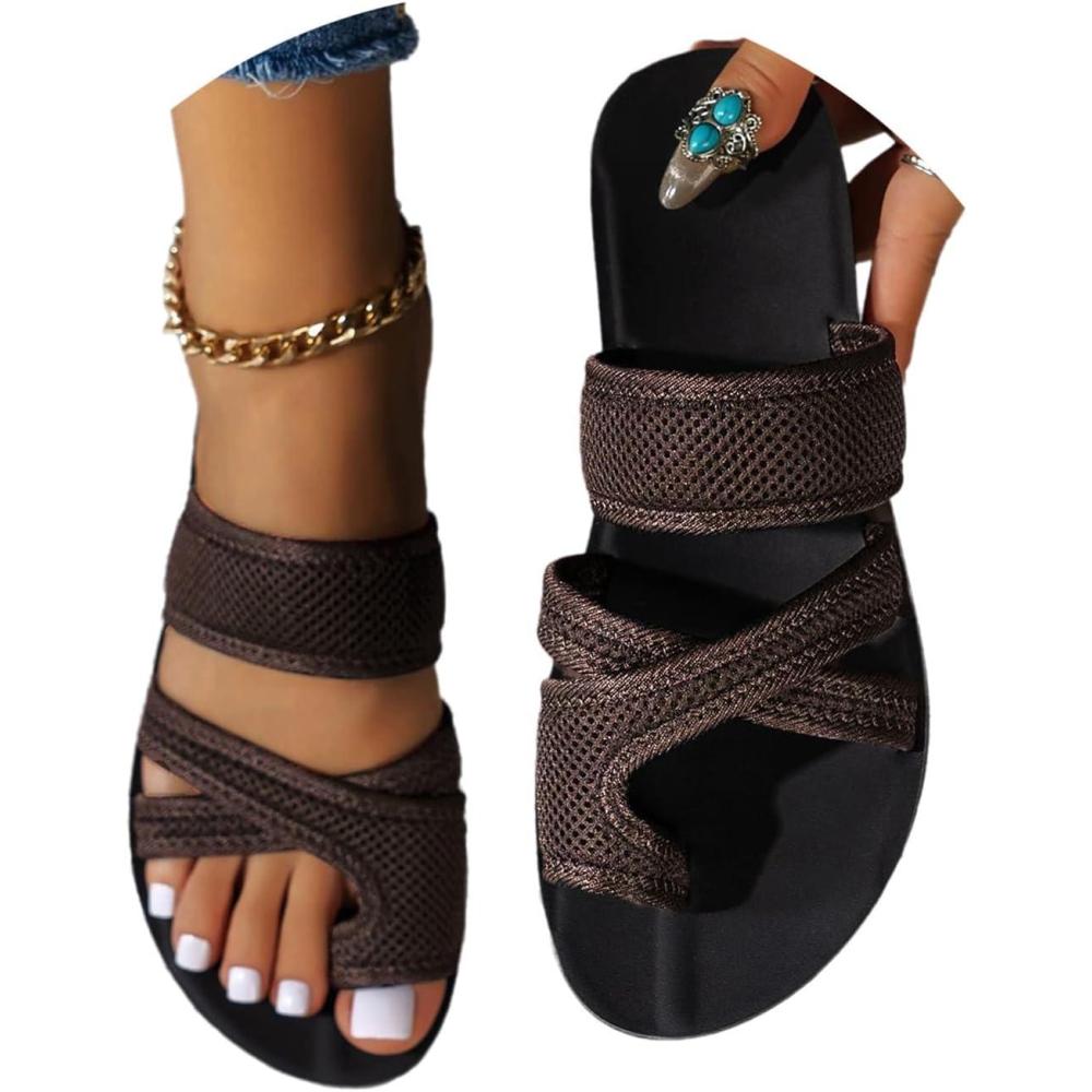 image:imageSandales dt pour femmes chaussures Hallux Valgus gros orteil sandales orthopdiques pantoufles confortables sandales de plage dt sandales en maille mulesD Marron
