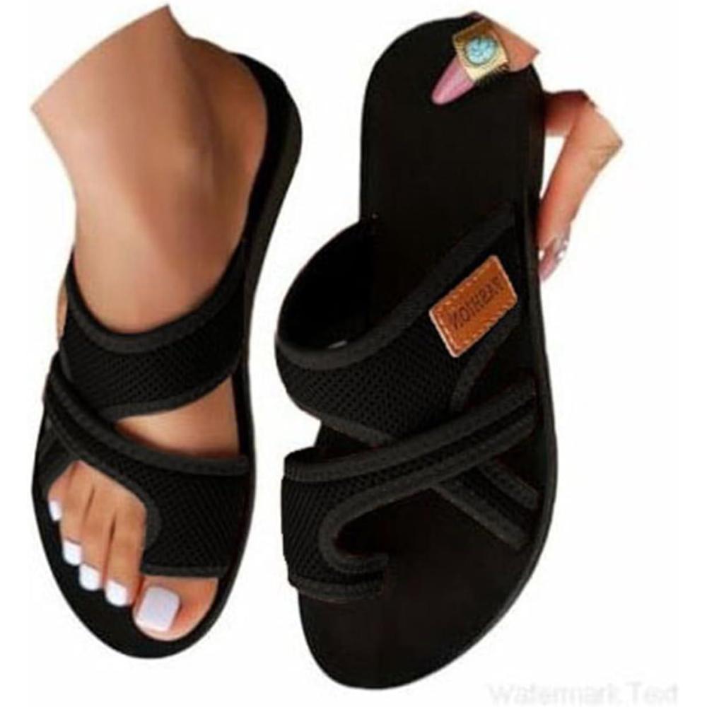 image:imageSandales dt pour femmes chaussures Hallux Valgus gros orteil sandales orthopdiques pantoufles confortables sandales de plage dt sandales en maille mulesF Noir