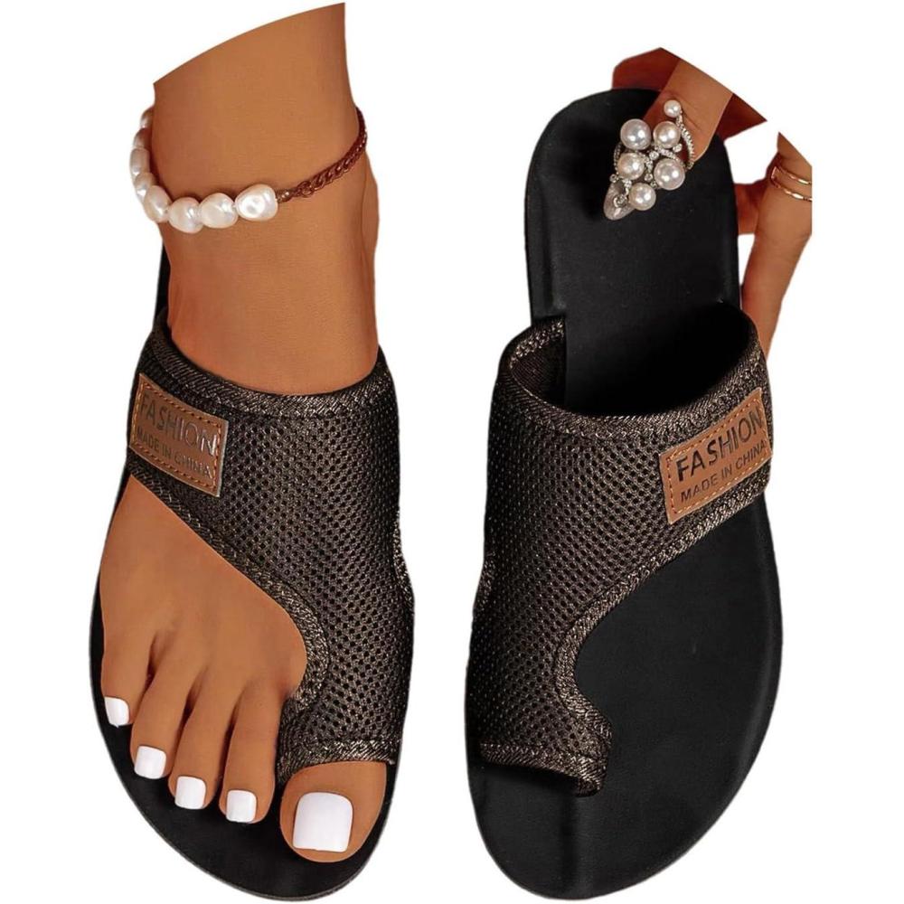 image:imageSandales dt pour femmes chaussures Hallux Valgus gros orteil sandales orthopdiques pantoufles confortables sandales de plage dt sandales en maille mulesA Marron
