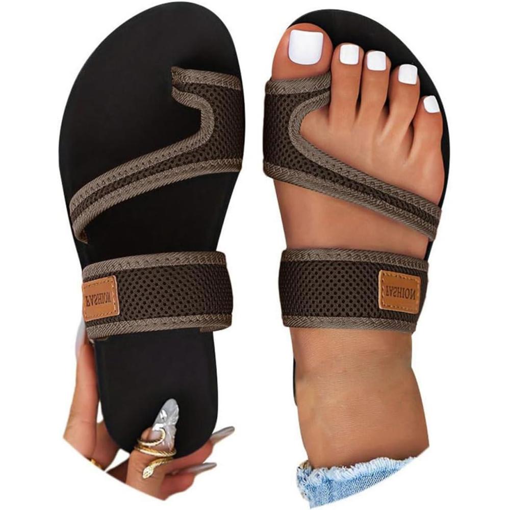 image:imageSandales dt pour femmes chaussures Hallux Valgus gros orteil sandales orthopdiques pantoufles confortables sandales de plage dt sandales en maille mulesH Marron