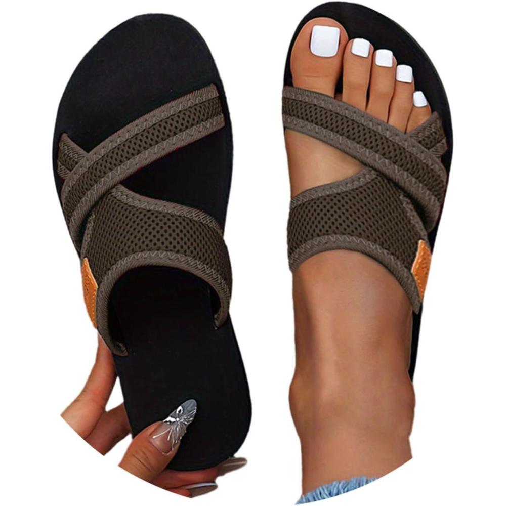 image:imageSandales dt pour femmes chaussures Hallux Valgus gros orteil sandales orthopdiques pantoufles confortables sandales de plage dt sandales en maille mulesE Marron