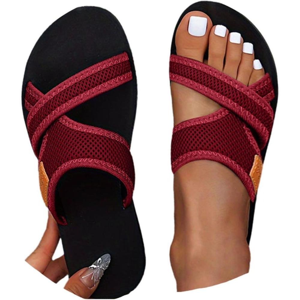 image:imageSandales dt pour femmes chaussures Hallux Valgus gros orteil sandales orthopdiques pantoufles confortables sandales de plage dt sandales en maille mulesE Vin Rouge