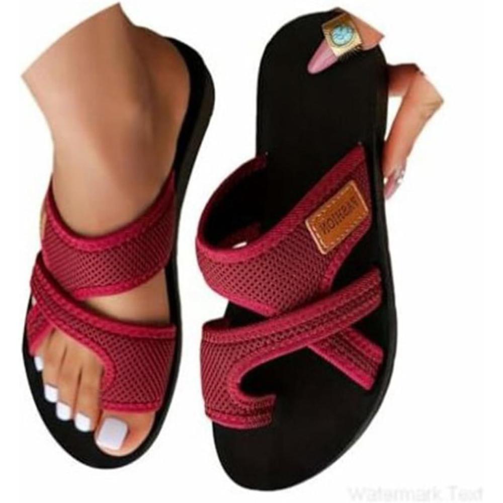 image:imageSandales dt pour femmes chaussures Hallux Valgus gros orteil sandales orthopdiques pantoufles confortables sandales de plage dt sandales en maille mulesF Vin Rouge