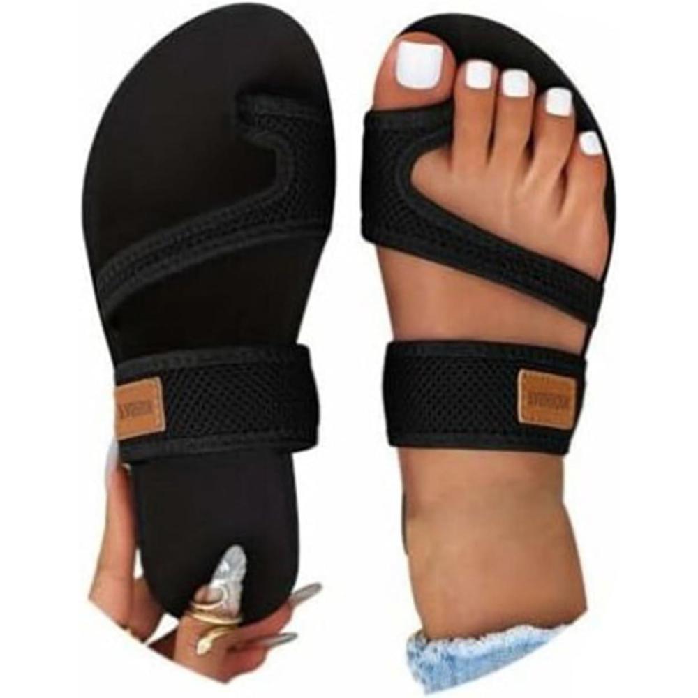 image:imageSandales dt pour femmes chaussures Hallux Valgus gros orteil sandales orthopdiques pantoufles confortables sandales de plage dt sandales en maille mulesH Noir
