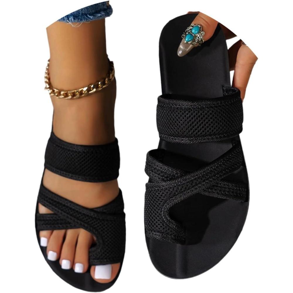 image:imageSandales dt pour femmes chaussures Hallux Valgus gros orteil sandales orthopdiques pantoufles confortables sandales de plage dt sandales en maille mulesD Noir
