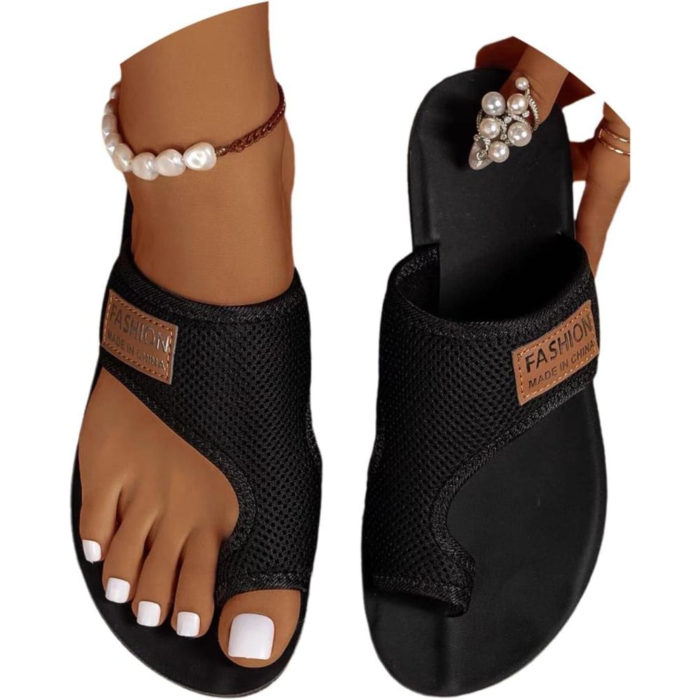 image:imageSandales dt pour femmes chaussures Hallux Valgus gros orteil sandales orthopdiques pantoufles confortables sandales de plage dt sandales en maille mulesA Noir