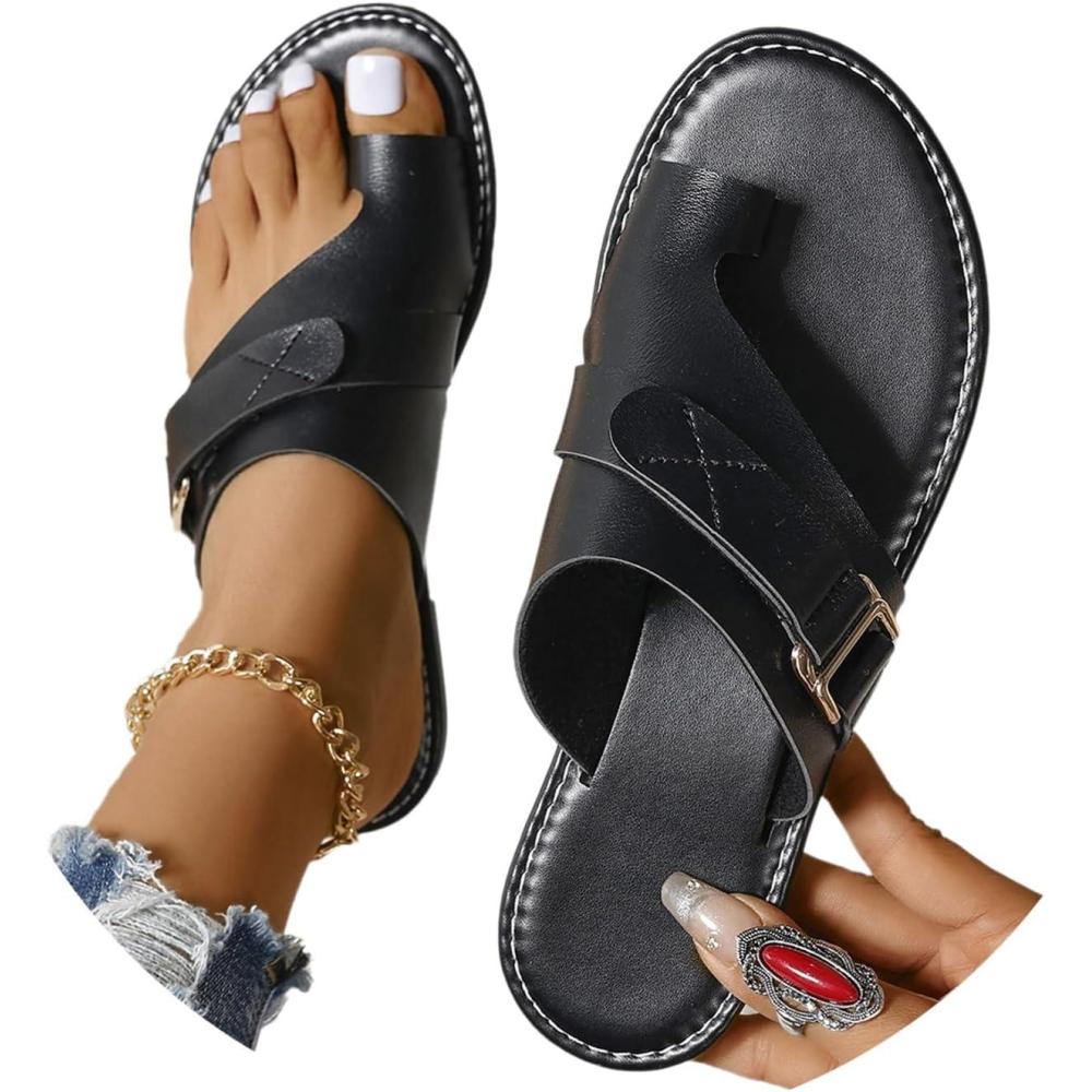 image:imageSandales dt pour femmes chaussures Hallux Valgus gros orteil sandales orthopdiques pantoufles confortables sandales de plage dt sandales en maille mulesC Noir