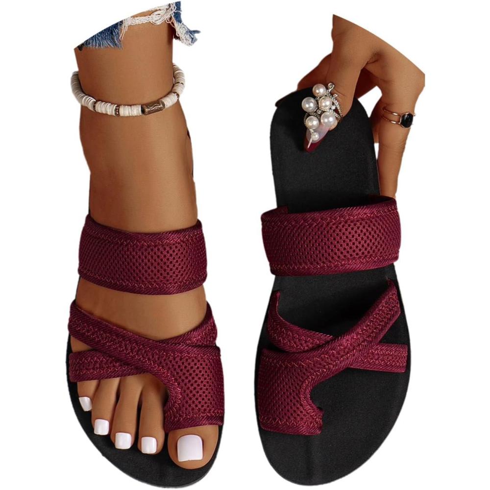 image:imageSandales dt pour femmes chaussures Hallux Valgus gros orteil sandales orthopdiques pantoufles confortables sandales de plage dt sandales en maille mulesD Vin Rouge