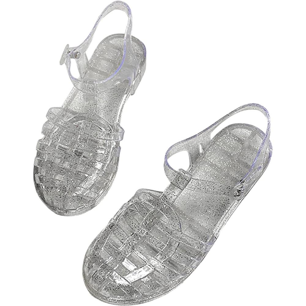 image:imageSandales en caoutchouc pour femme unisexes en plastique chaussures classiques boucle transparente chaussures de plage en cristal001 Blanc