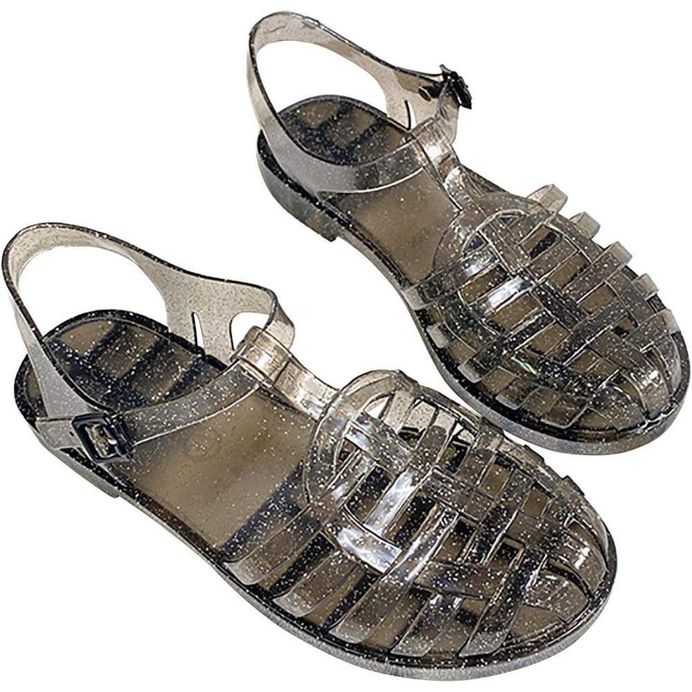 image:imageSandales en caoutchouc pour femme unisexes en plastique chaussures classiques boucle transparente chaussures de plage en cristal01 Noir02