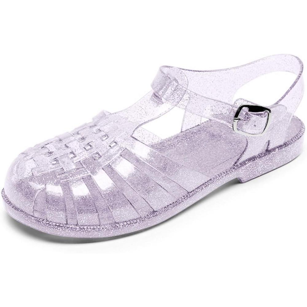 image:imageSandales en caoutchouc pour femme unisexes en plastique chaussures classiques boucle transparente chaussures de plage en cristal03 Argent