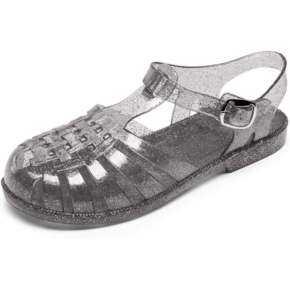 image:imageSandales en caoutchouc pour femme unisexes en plastique chaussures classiques boucle transparente chaussures de plage en cristal03 Noir