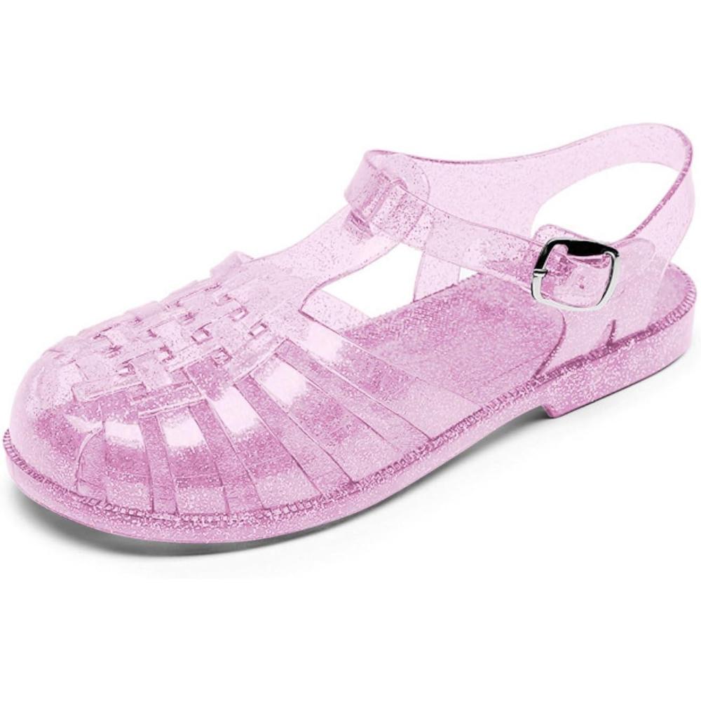 image:imageSandales en caoutchouc pour femme unisexes en plastique chaussures classiques boucle transparente chaussures de plage en cristal03 Rose