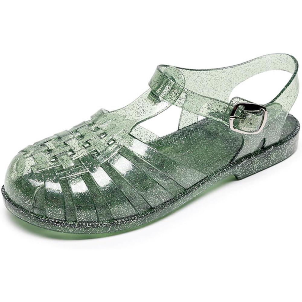 image:imageSandales en caoutchouc pour femme unisexes en plastique chaussures classiques boucle transparente chaussures de plage en cristal03 Vert