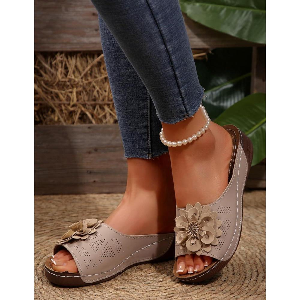 image:imageSandales orthopdiques enfiler pour femme Lgres et paisses Avec soutien confortable de la vote plantaireBeige Fleur