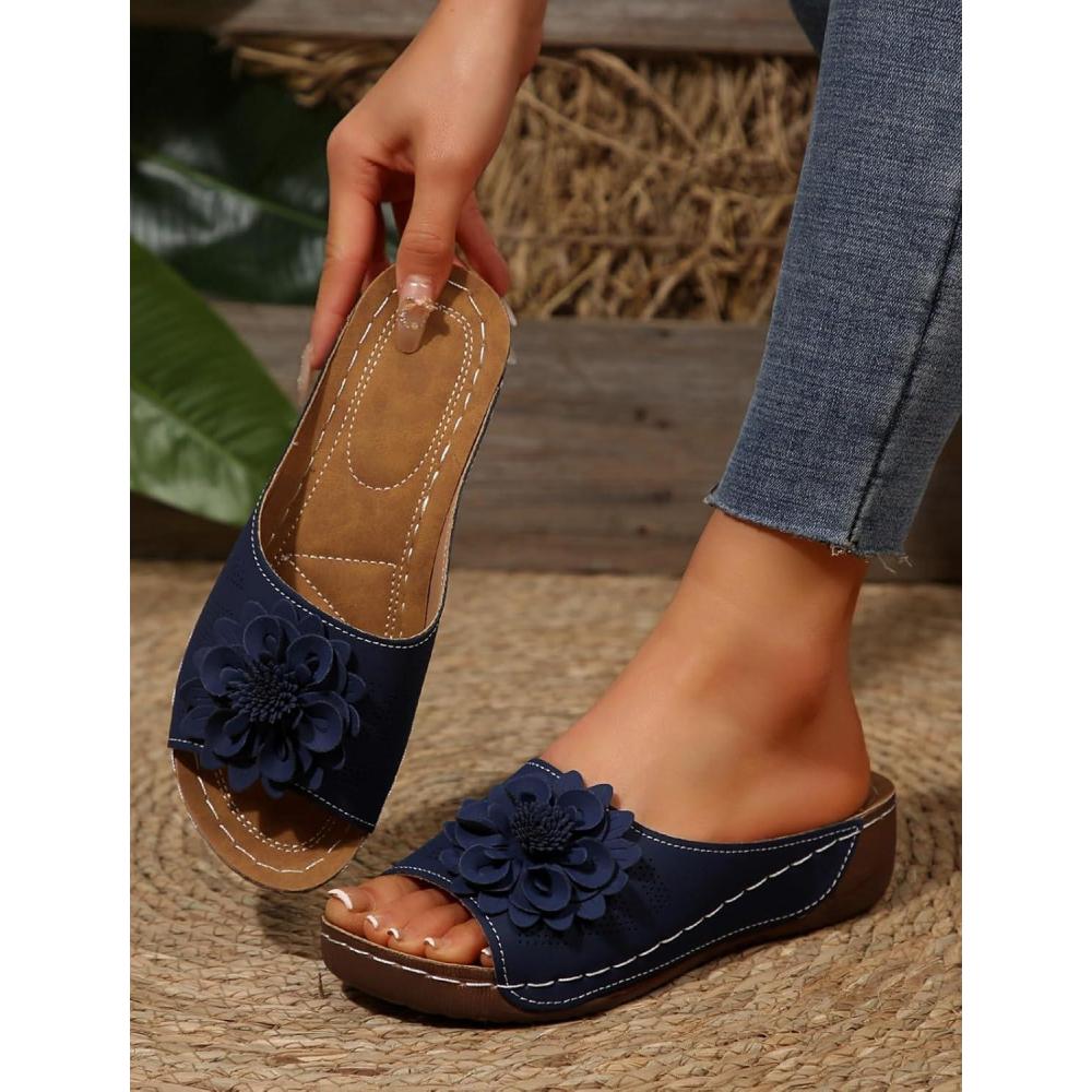 image:imageSandales orthopdiques enfiler pour femme Lgres et paisses Avec soutien confortable de la vote plantaireBleu Fonc Fleur