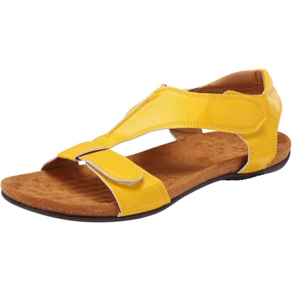 image:imageSandales orthopdiques compenses pour femme avec soutien de la vote plantaire Sandales compenses enfiler Large largeur Bout ouvert Rglable Fermeture facile Velcro Chaussures deJaune