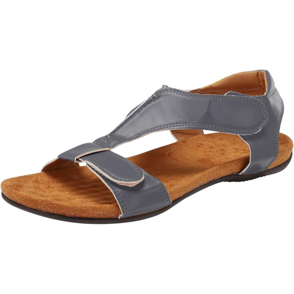 image:imageSandales orthopdiques compenses pour femme avec soutien de la vote plantaire Sandales compenses enfiler Large largeur Bout ouvert Rglable Fermeture facile Velcro Chaussures deGris