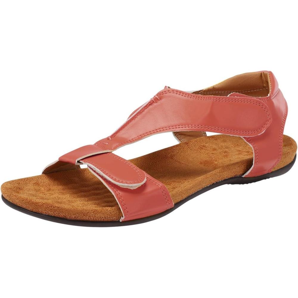 image:imageSandales orthopdiques compenses pour femme avec soutien de la vote plantaire Sandales compenses enfiler Large largeur Bout ouvert Rglable Fermeture facile Velcro Chaussures deRouge Pastque