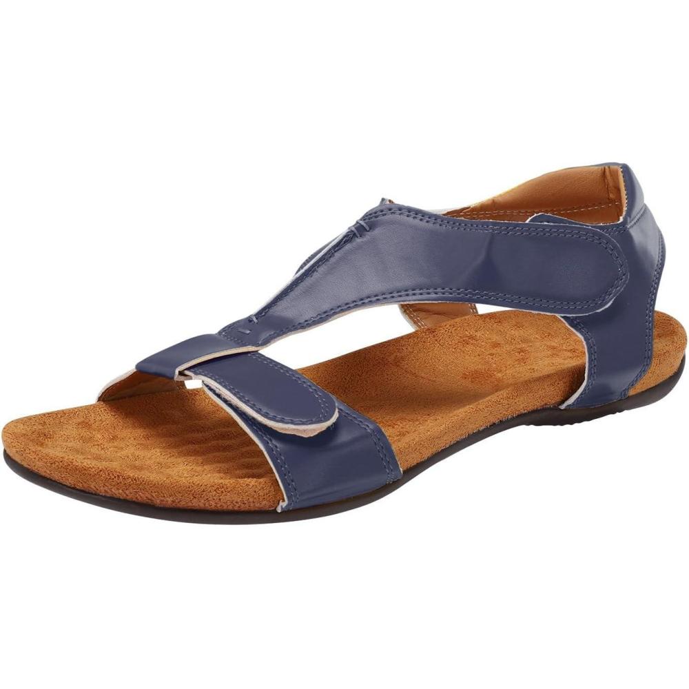 image:imageSandales orthopdiques compenses pour femme avec soutien de la vote plantaire Sandales compenses enfiler Large largeur Bout ouvert Rglable Fermeture facile Velcro Chaussures deBleu