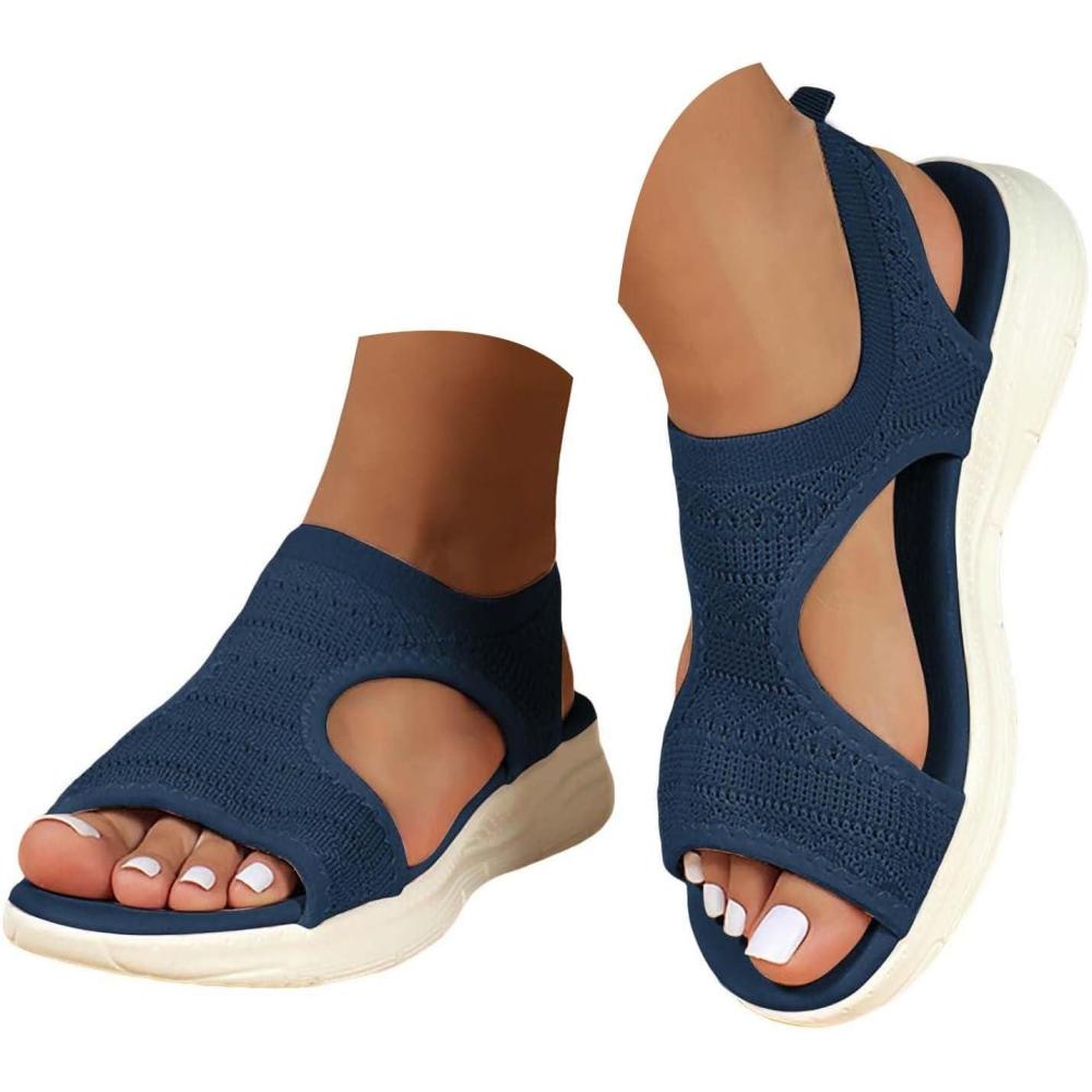 image:imageSandales orthopdiques pour femme Coupe large avec soutien de la vote plantaire Sandales compenses dt Plateforme de marche Chaussures dcontractes bout ouvert Confortables etBleu