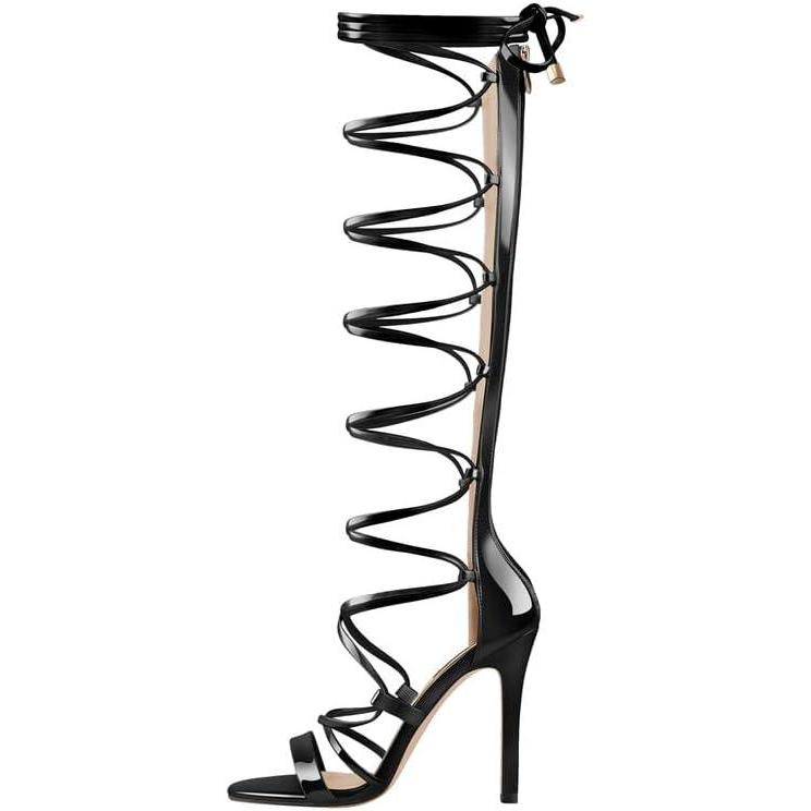 image:imageVERISSON Sandales  talons hauts pour femme  Sandales romaines  lanires avec talon aiguilleVernis Noir