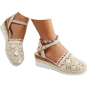 2025 Sandales à plateforme pour femme Espadrilles compensées confortables avec fermeture à boucle en jute élégantes et flexibles(3 Blanc)