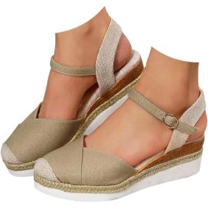 2025 Sandales à plateforme pour femme Espadrilles compensées confortables avec fermeture à boucle en jute élégantes et flexibles(4 Kaki)