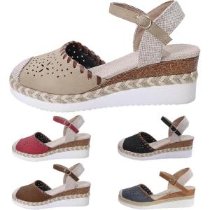 2025 Sandales à plateforme pour femme Espadrilles compensées confortables avec fermeture à boucle en jute élégantes et flexibles(5 Blanc)