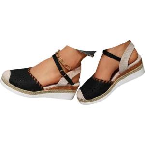 2025 Sandales à plateforme pour femme Espadrilles compensées confortables avec fermeture à boucle en jute élégantes et flexibles(5 Bleu Marine)