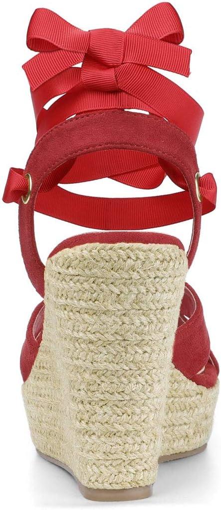 image:imageAllegra K Sandales compenses Lacets Espadrille pour FemmesRouge