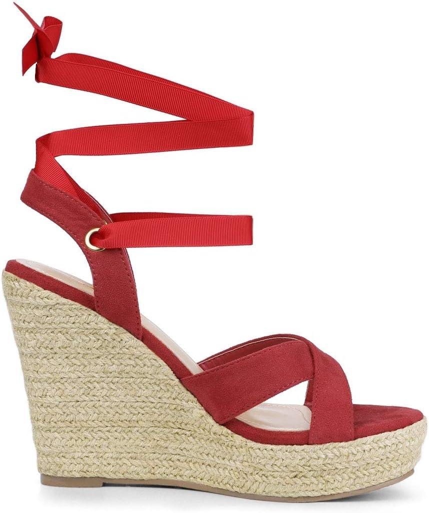 image:imageAllegra K Sandales compenses Lacets Espadrille pour FemmesRouge